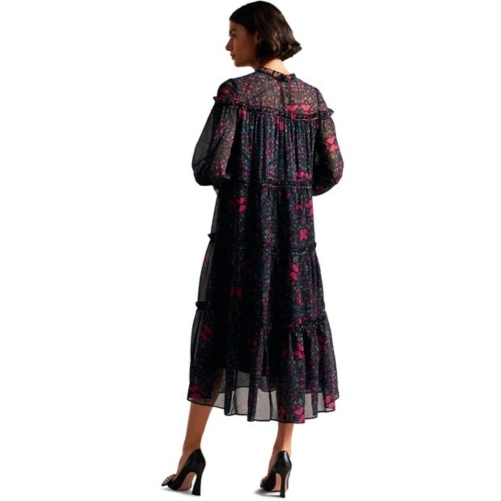 Ted Baker Ellyah Swing Midi Dress Size 10 Butterfly Kaleidoscope Tiered Ethereal - Picture 2 of 8